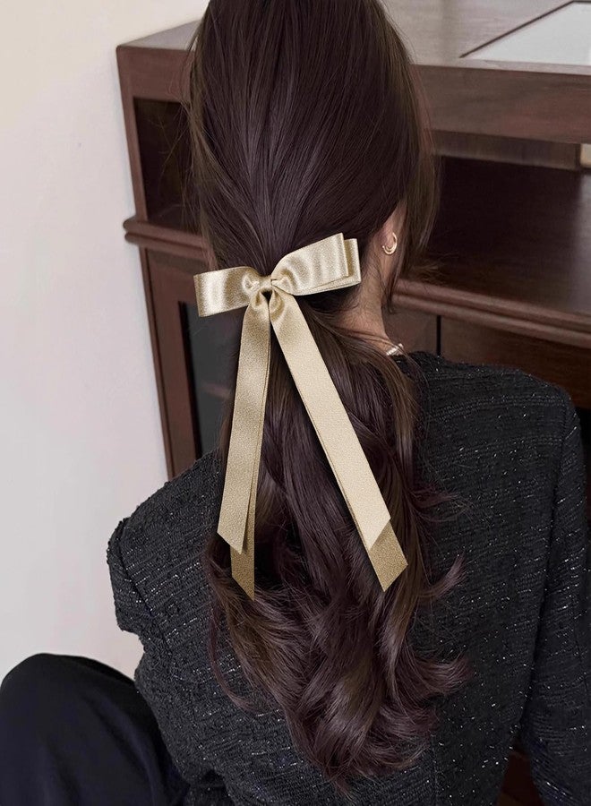 ميروكش قطعتان من مشابك الشعر المعدنية الذهبية المزينة بشرابة وشريط طويل للنساء والفتيات، 5.5 بوصة، مشابك شعر على شكل فيونكة كبيرة، دبابيس شعر على شكل فيونكة، حامل ذيل حصان، إكسسوارات تزيين، هدية رأس السنة الميلادية - Image 4